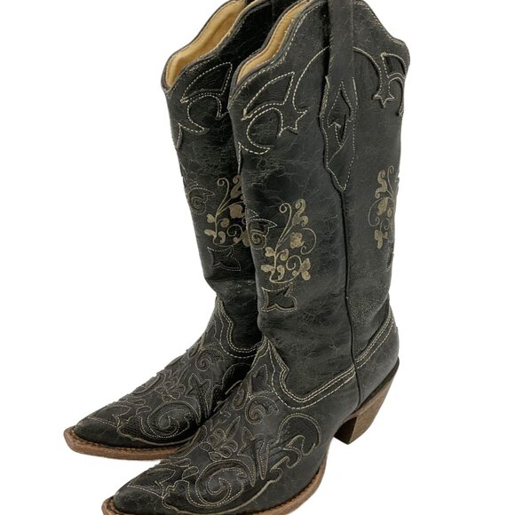 ViNTaGe Corral Black Lizard Over Inlay Cowgirl Boots 6.5 - Picture 5 of 10